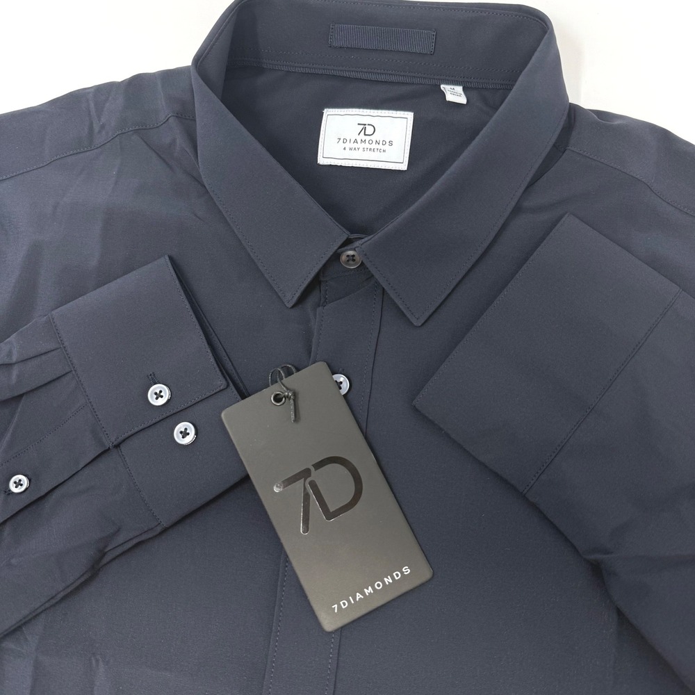 7Diamonds Rocco Performance Shirt Mens Medium Navy 4-Way Stretch SMKL-7616 NEW